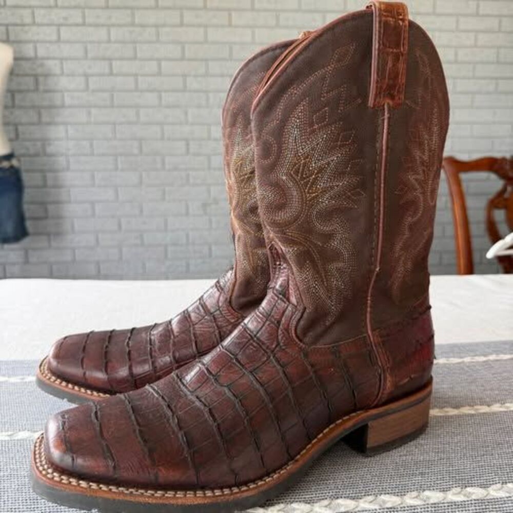 Double H Croc Print Square Toe Cowboy Boots Size 10 DH3611